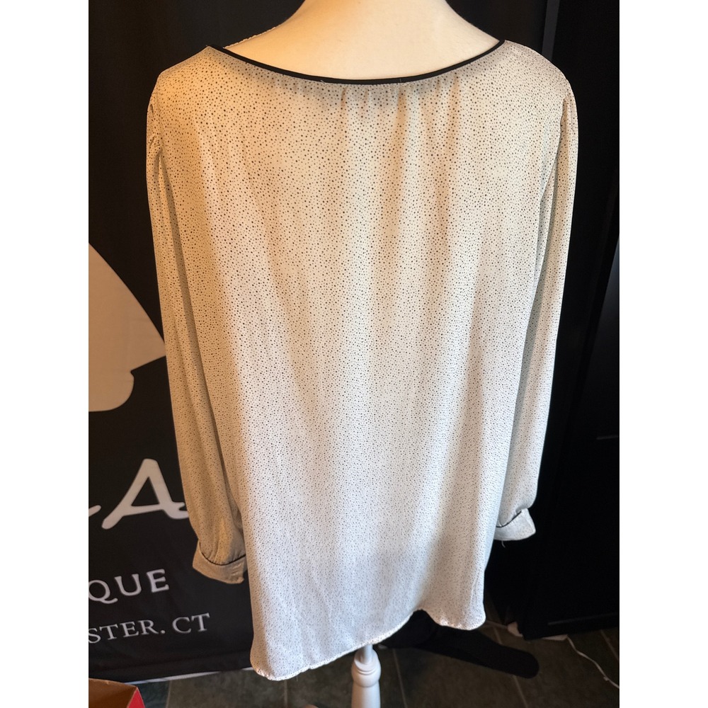 Loft Womens XXL White Black Micro Polka Dot Long Sleeve Blouse Scoop Neck Top - Picture 3 of 4